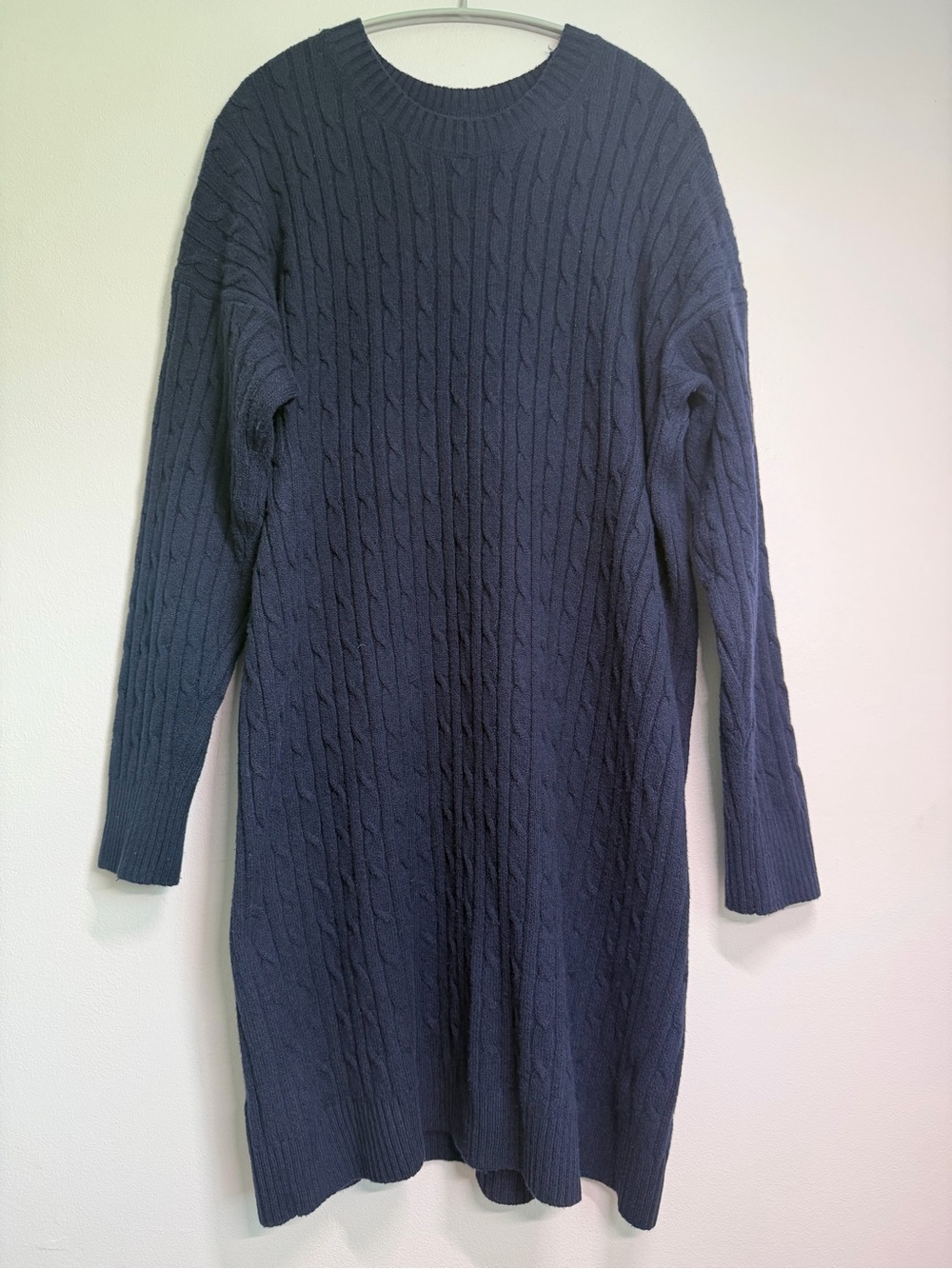 Gap CashSoft Navy Cable Knit Sweater Dress Size L Fall Mini Dress - Picture 2 of 9
